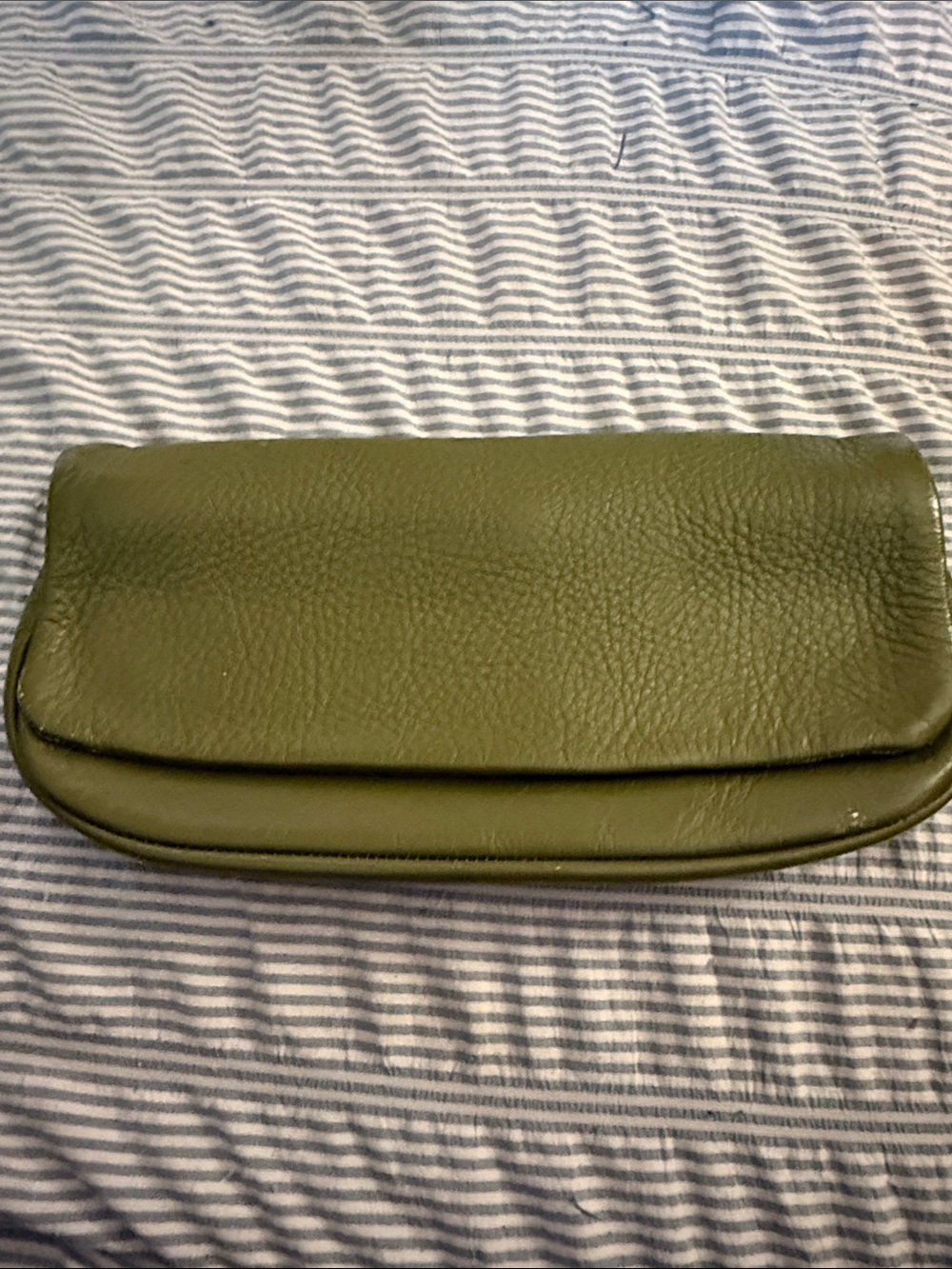 Vintage Olive Green Leather Flap Clutch
